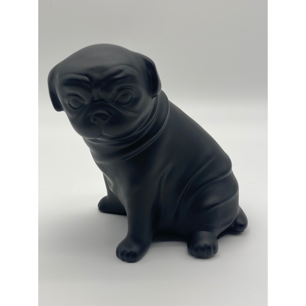 Matte Black Plastic Resin Pug Dog Figurine Seated Statue Modern Minimalist 5"
